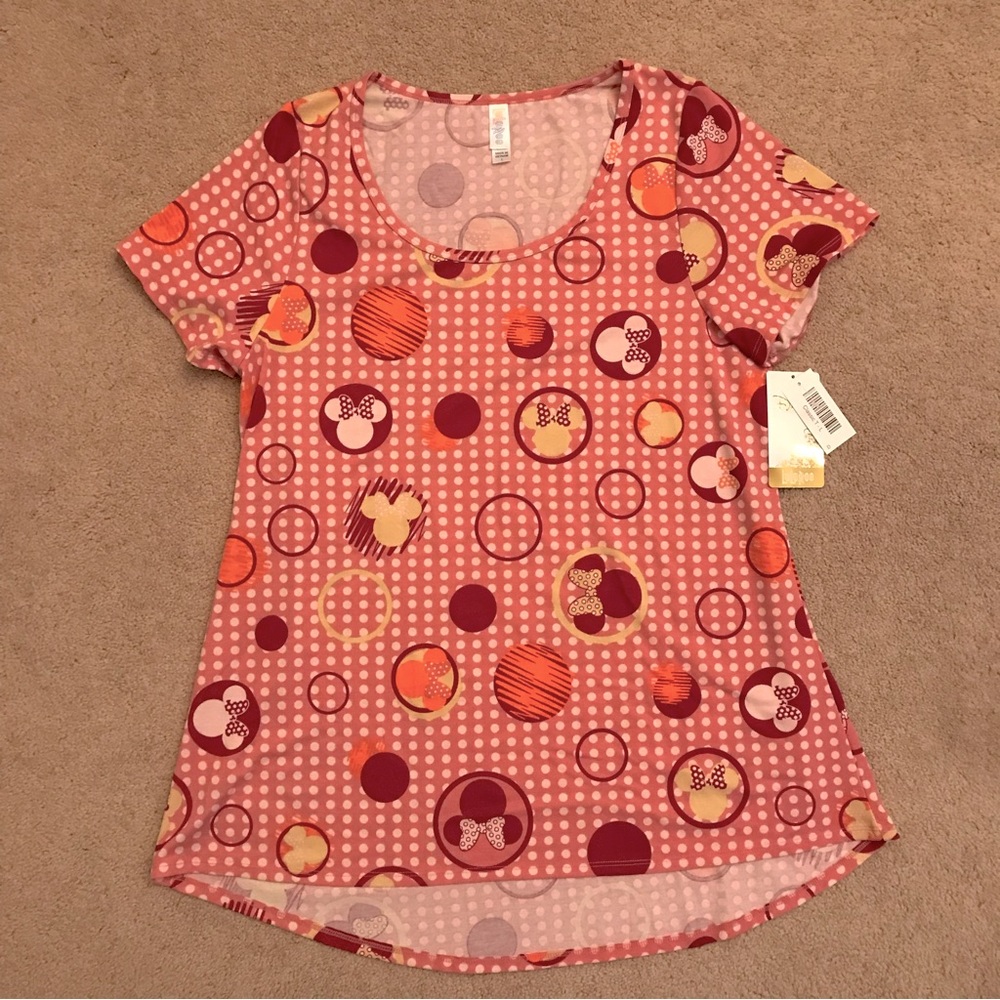 LuLaRoe Disney Classic Tee NEW Adult Large Mauve Pink Minnie Mouse Polka Dot